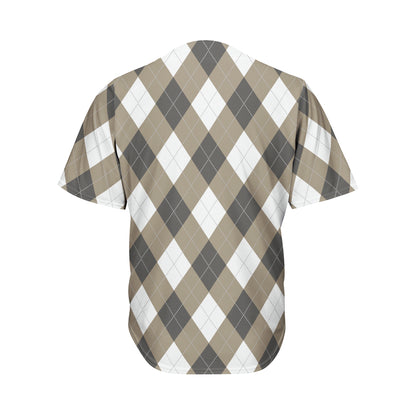 Brown And White Argyle Pattern Print Men's Baseball Jersey