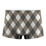 Brown And White Argyle Pattern Print Men's Boxer Briefs