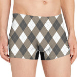 Brown And White Argyle Pattern Print Men's Boxer Briefs