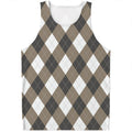 Brown And White Argyle Pattern Print Men's Tank Top