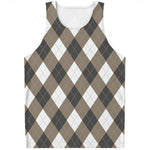 Brown And White Argyle Pattern Print Men's Tank Top