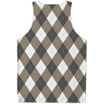 Brown And White Argyle Pattern Print Men's Tank Top