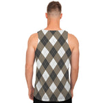 Brown And White Argyle Pattern Print Men's Tank Top