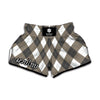 Brown And White Argyle Pattern Print Muay Thai Boxing Shorts