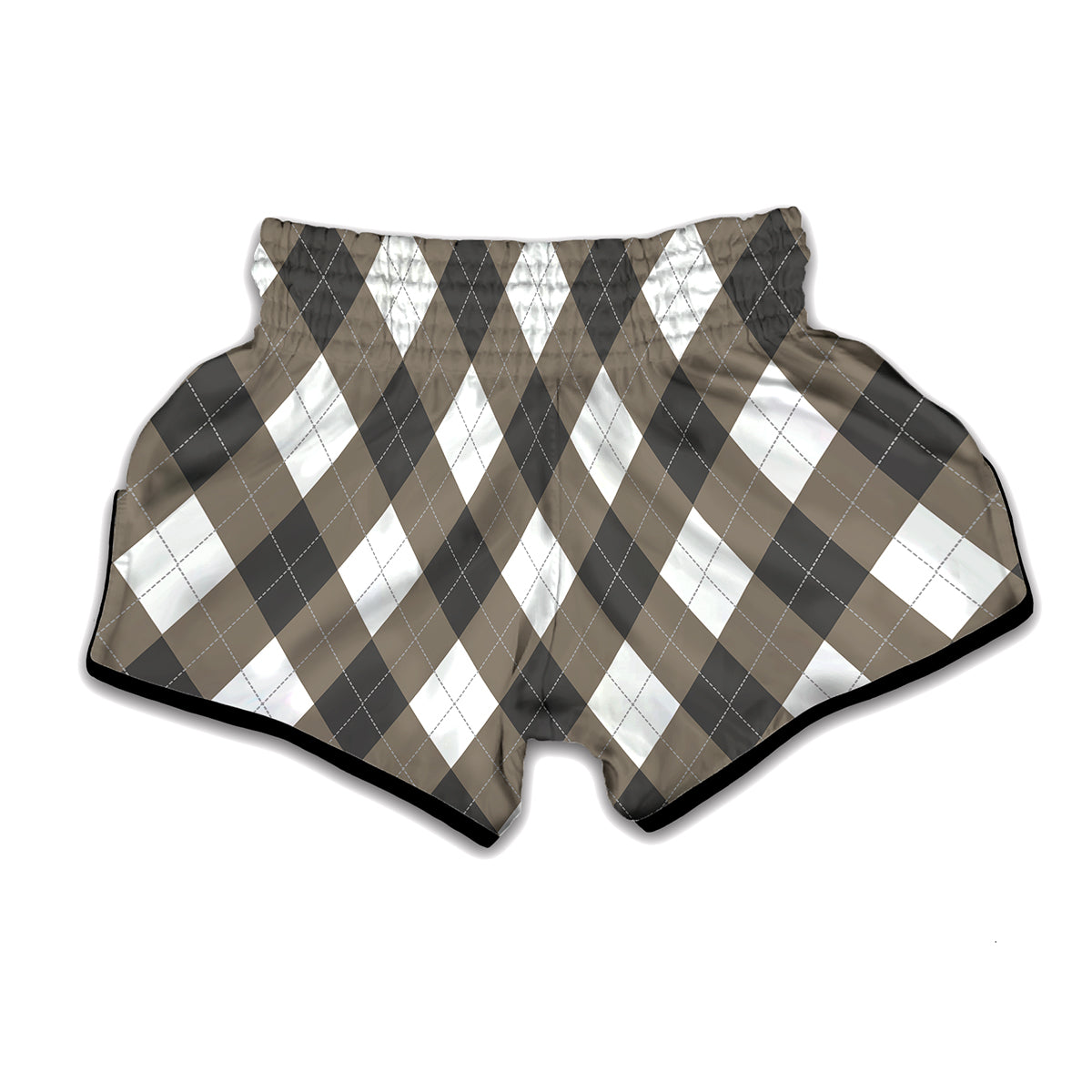 Brown And White Argyle Pattern Print Muay Thai Boxing Shorts