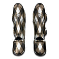 Brown And White Argyle Pattern Print Muay Thai Shin Guards