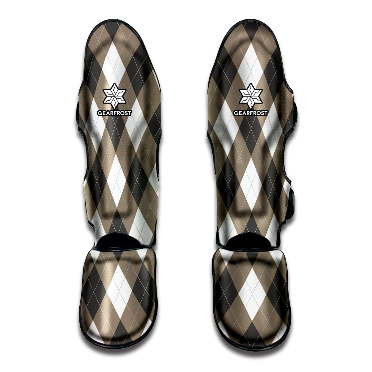 Brown And White Argyle Pattern Print Muay Thai Shin Guard