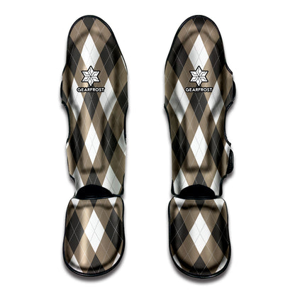 Brown And White Argyle Pattern Print Muay Thai Shin Guard