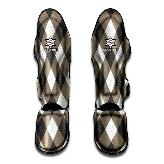 Brown And White Argyle Pattern Print Muay Thai Shin Guard
