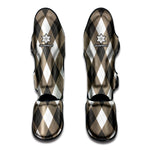 Brown And White Argyle Pattern Print Muay Thai Shin Guard