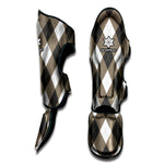 Brown And White Argyle Pattern Print Muay Thai Shin Guard