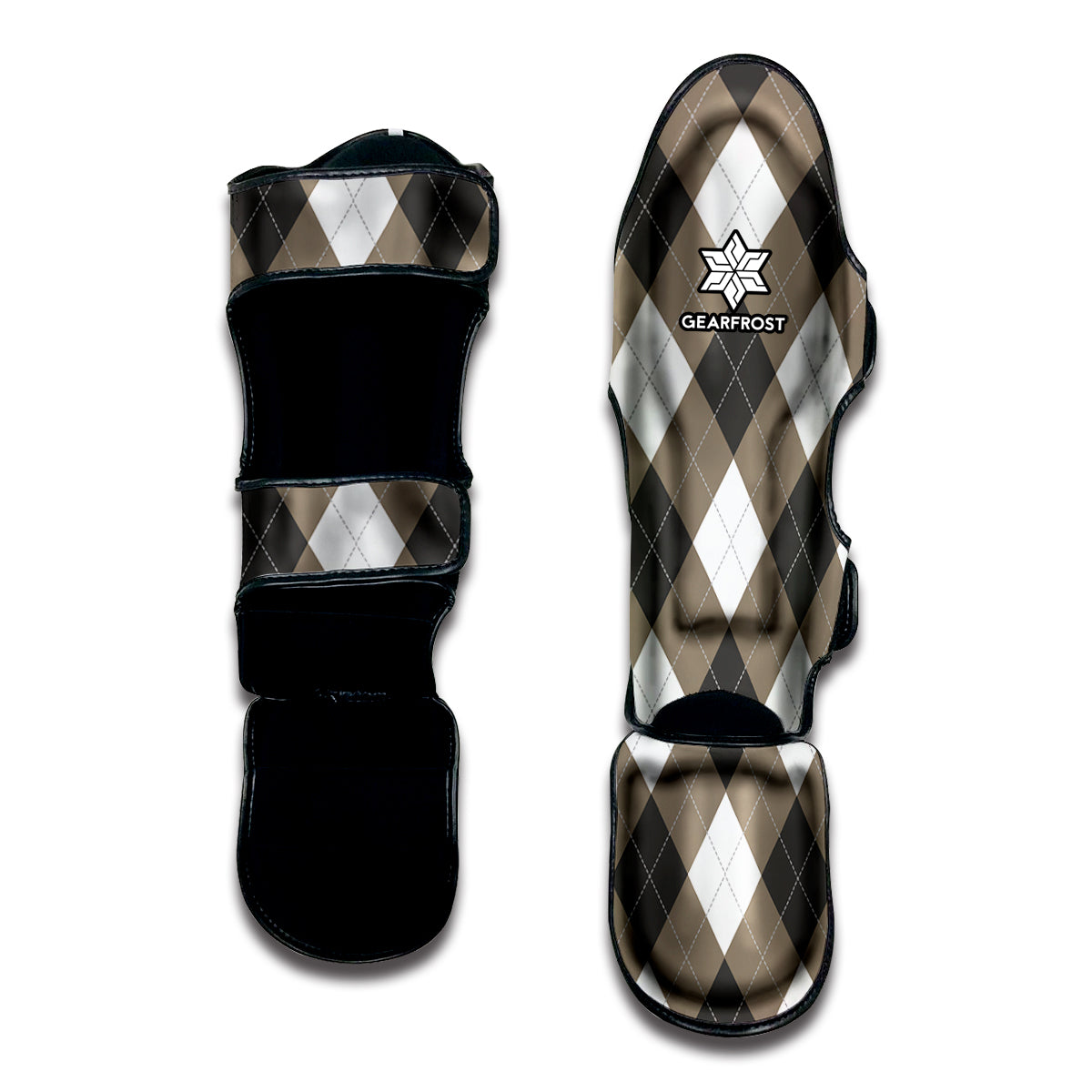 Brown And White Argyle Pattern Print Muay Thai Shin Guard