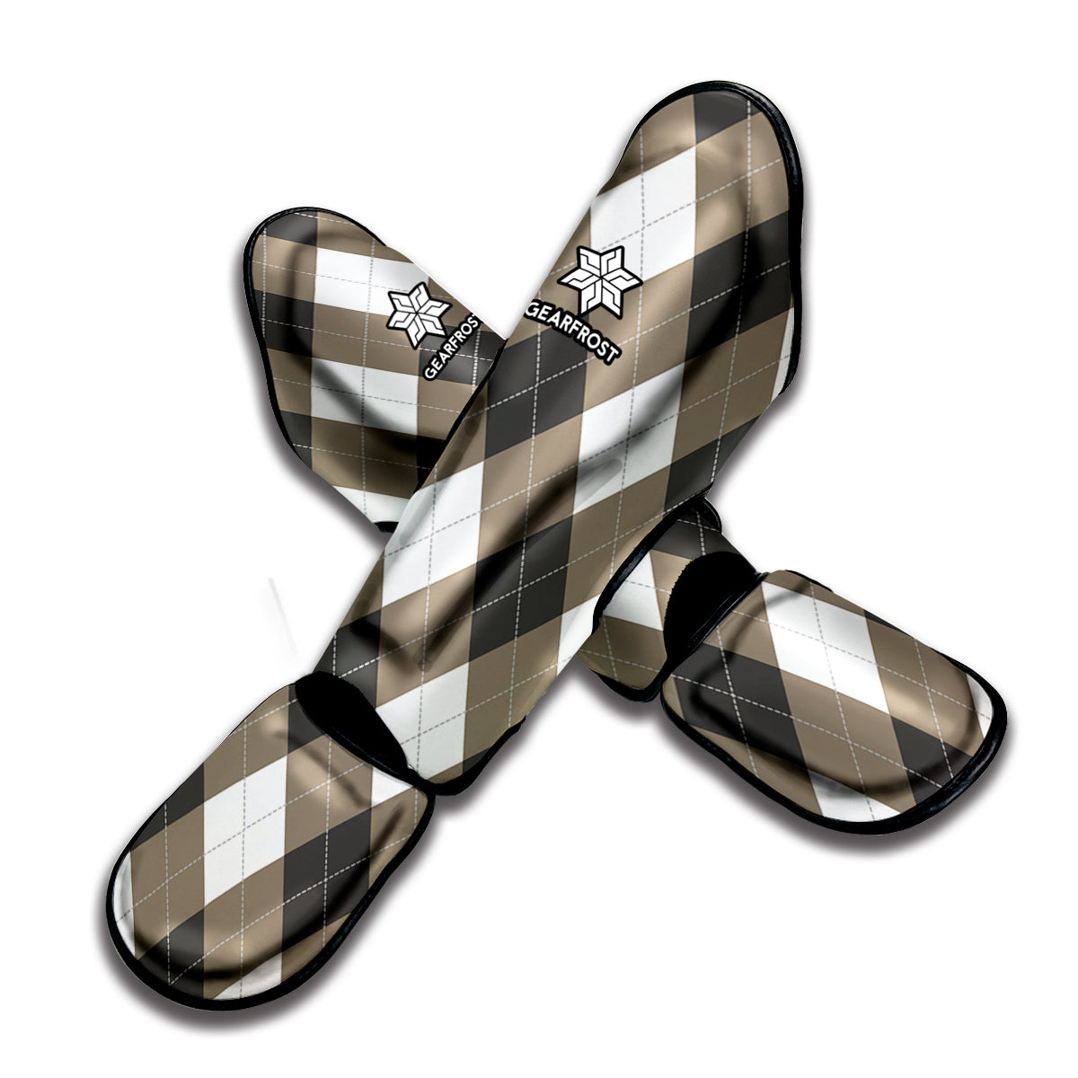 Brown And White Argyle Pattern Print Muay Thai Shin Guard