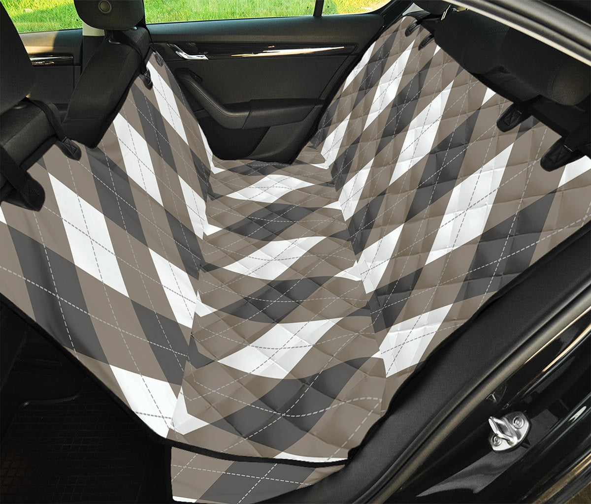 Brown And White Argyle Pattern Print Pet Car Back Seat Cover