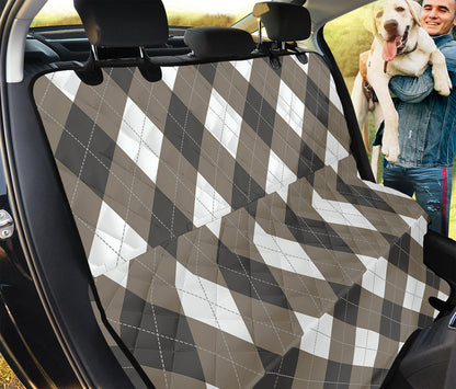 Brown And White Argyle Pattern Print Pet Car Back Seat Cover