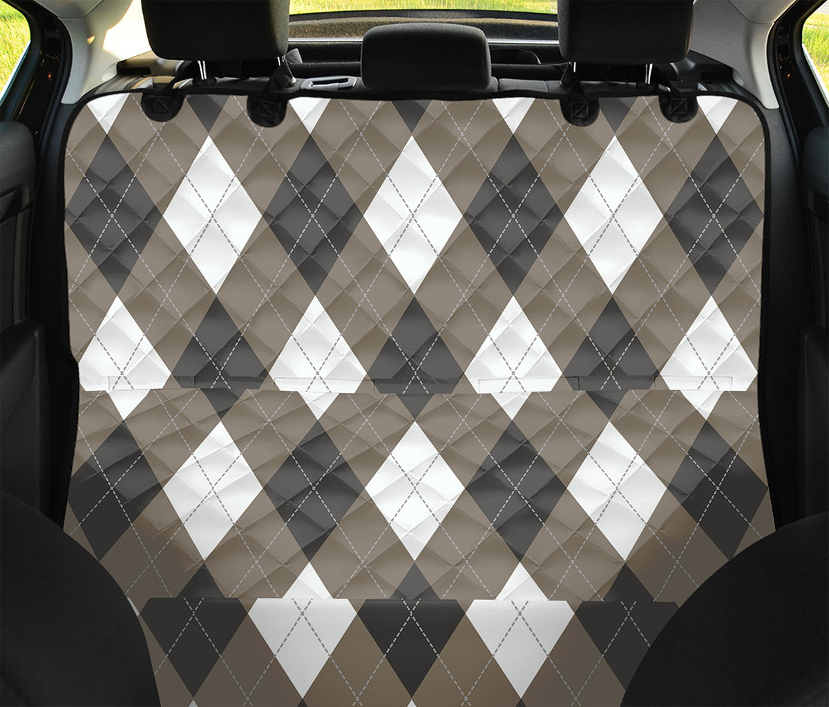 Brown And White Argyle Pattern Print Pet Car Back Seat Cover