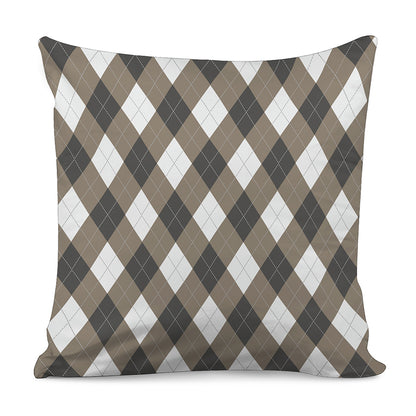 Brown And White Argyle Pattern Print Pillow Cover