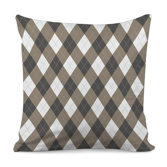Brown And White Argyle Pattern Print Pillow Cover