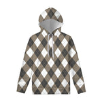 Brown And White Argyle Pattern Print Pullover Hoodie