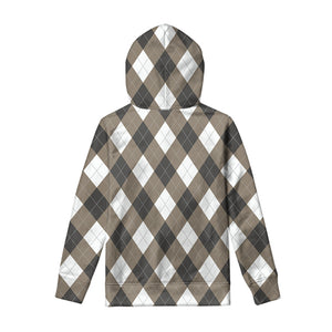 Brown And White Argyle Pattern Print Pullover Hoodie