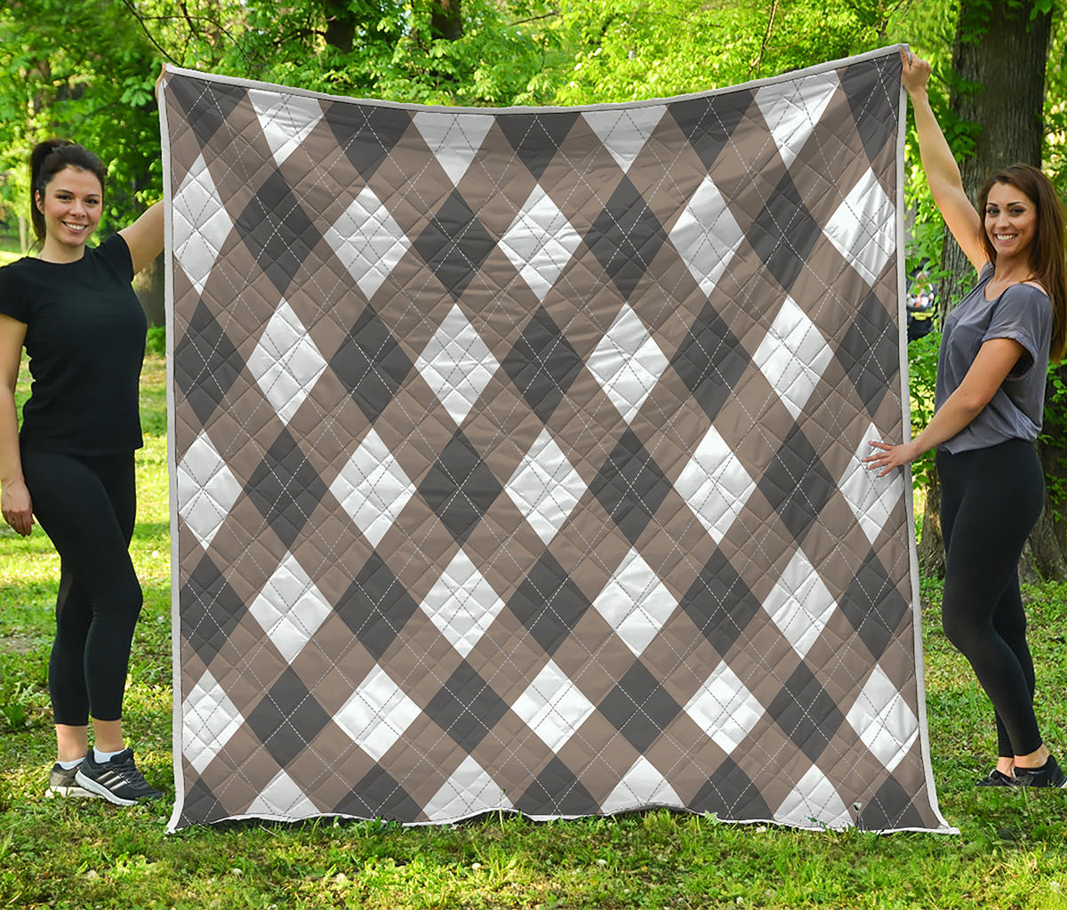 Brown And White Argyle Pattern Print Quilt