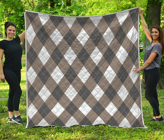 Brown And White Argyle Pattern Print Quilt