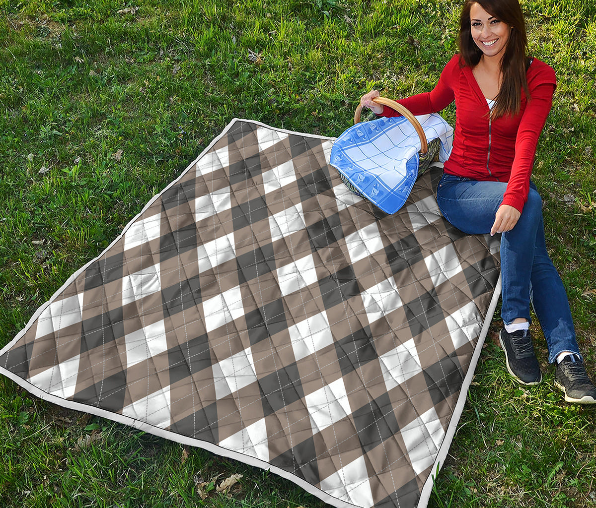 Brown And White Argyle Pattern Print Quilt