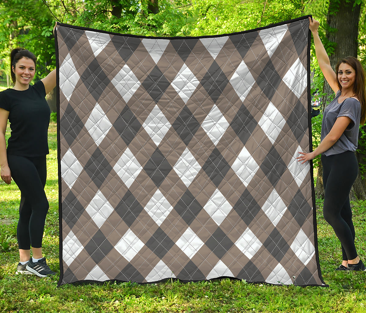 Brown And White Argyle Pattern Print Quilt