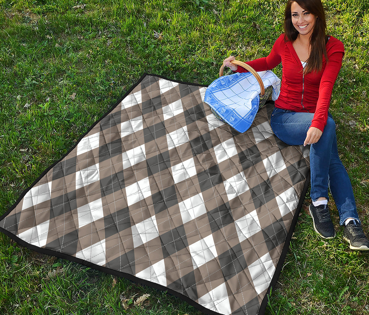 Brown And White Argyle Pattern Print Quilt