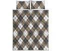 Brown And White Argyle Pattern Print Quilt Bed Set