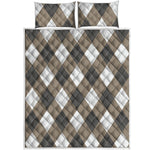 Brown And White Argyle Pattern Print Quilt Bed Set