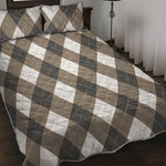 Brown And White Argyle Pattern Print Quilt Bed Set