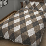 Brown And White Argyle Pattern Print Quilt Bed Set