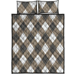 Brown And White Argyle Pattern Print Quilt Bed Set