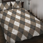 Brown And White Argyle Pattern Print Quilt Bed Set
