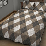 Brown And White Argyle Pattern Print Quilt Bed Set
