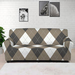 Brown And White Argyle Pattern Print Sofa Cover