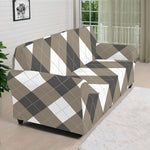 Brown And White Argyle Pattern Print Sofa Cover