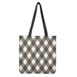Brown And White Argyle Pattern Print Tote Bag
