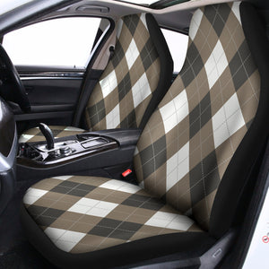 Brown And White Argyle Pattern Print Universal Fit Car Seat Covers