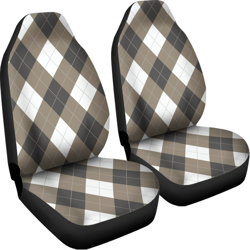 Brown And White Argyle Pattern Print Universal Fit Car Seat Covers