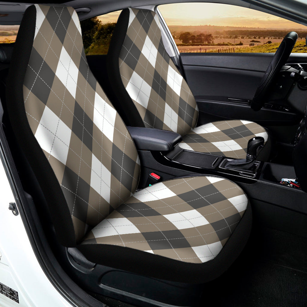 Brown And White Argyle Pattern Print Universal Fit Car Seat Covers