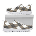 Brown And White Argyle Pattern Print White Running Shoes