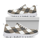 Brown And White Argyle Pattern Print White Sneakers