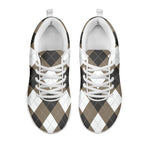 Brown And White Argyle Pattern Print White Sneakers