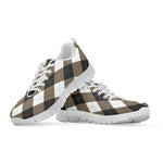 Brown And White Argyle Pattern Print White Sneakers