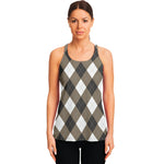 Brown And White Argyle Pattern Print Women's Racerback Tank Top