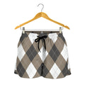 Brown And White Argyle Pattern Print Women's Shorts