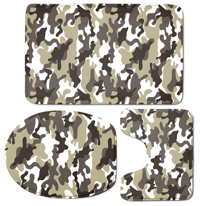 Brown And White Camouflage Print 3 Piece Bath Mat Set