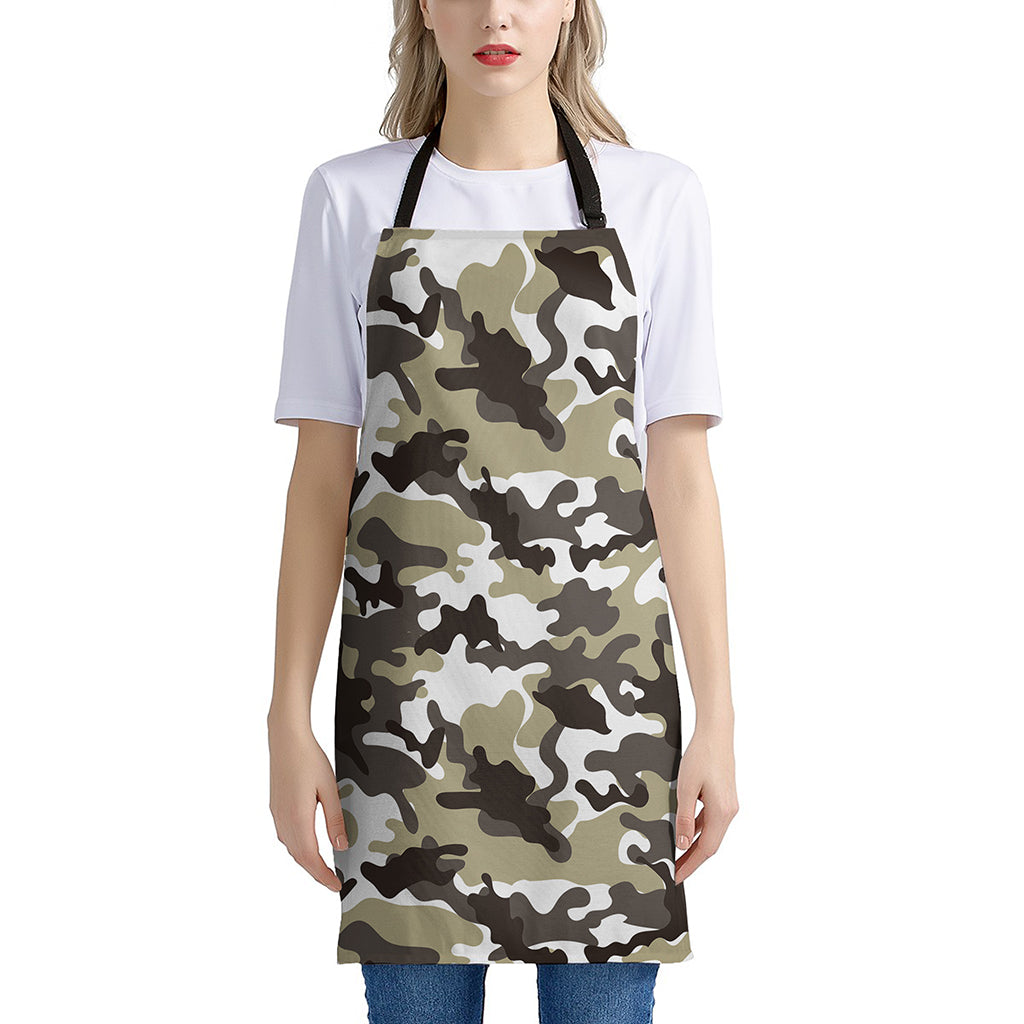 Brown And White Camouflage Print Apron